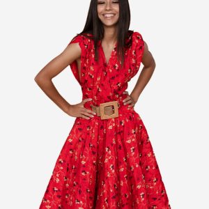 Floral short dress red